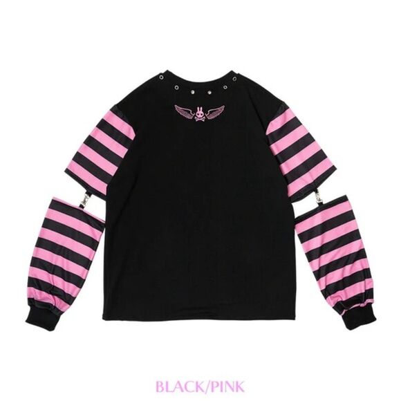 Gothic Emo Harajuku Punk Rock Rave T-Shirt – with Detachable Arm Warmers L - Picture 3 of 3